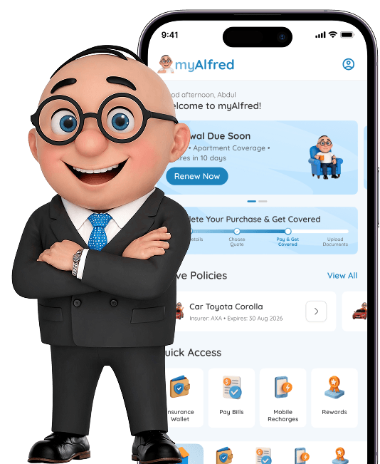 myAlfred App Alfred character with myAlfred app